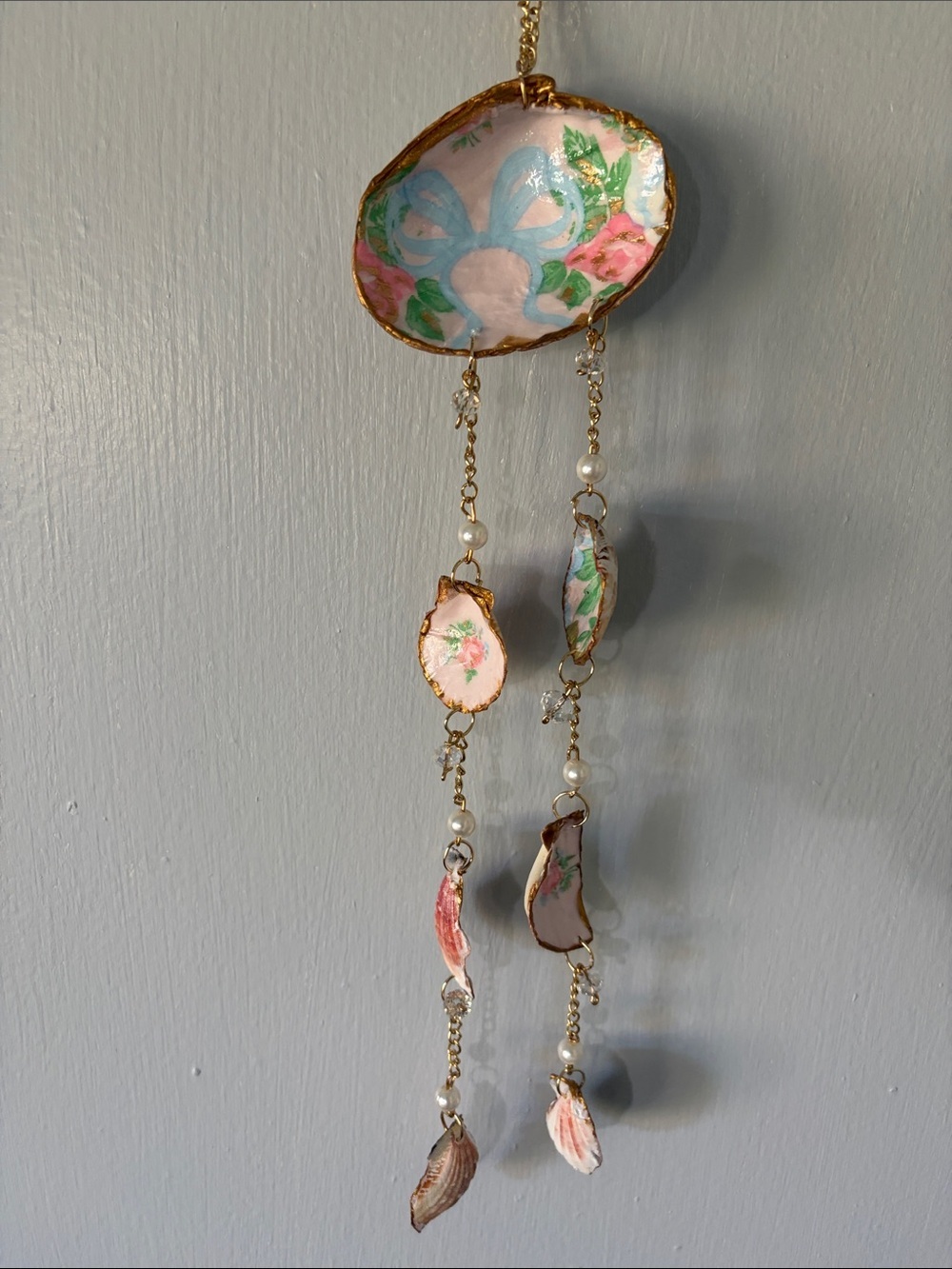 Hand Crafted Pink & Blue Painted Shell Wall Hanging